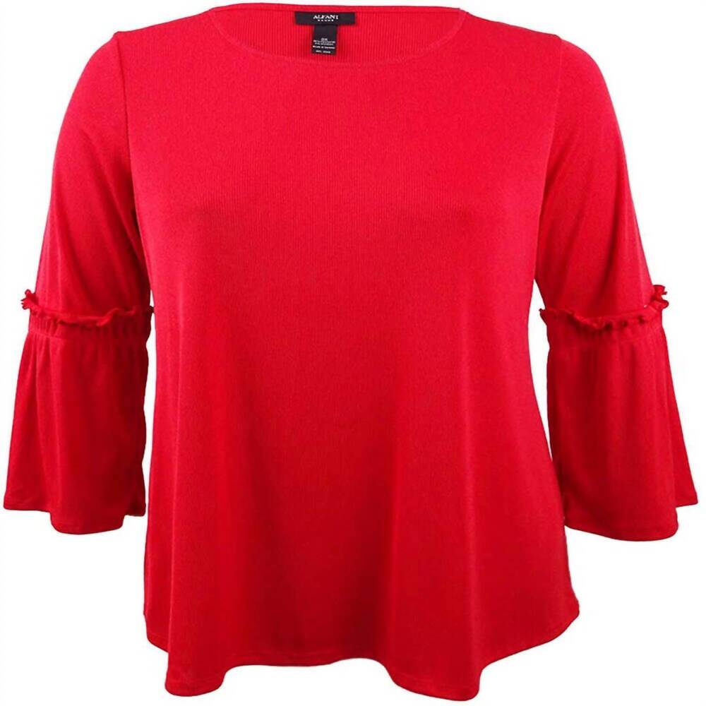 NEW ALFANI women's bell sleeves pull over knit top - plus in red